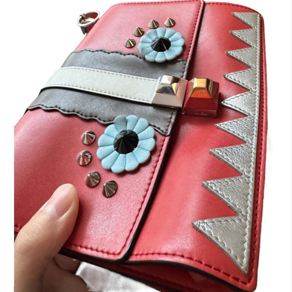 Fendi Red and Brown Crossbody Bag with Monster Face Design - Picture 2 of 4